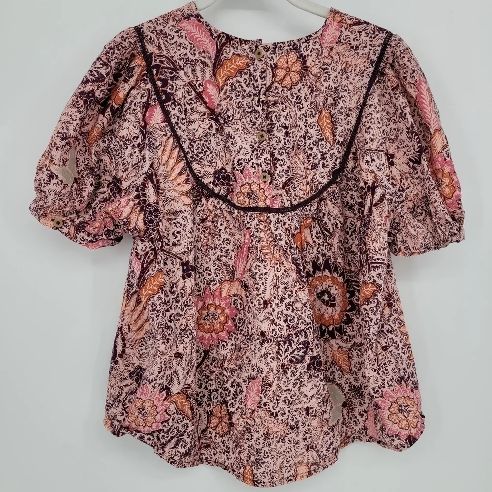 MADEWELL yoked short puff sleeve top in Bali bloom size Medium